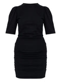 Isabel Marant Mylda Puff Sleeve Gathered Mini Dress — Black/ Red — Size XS — Front View