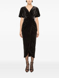 Nissa Glitter Velvet Midi Dress — Black — Size XS — Front View