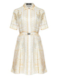 Versace Belted Print Mini Dress — Beige/ White — Size S — Front View