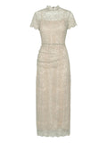 Rotate Birger Christensen Lace Detail Midi Dress — Beige — Size M — Front View