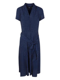 Lauren Ralph Lauren Polka Dot Tie Midi Dress — Blue/ Navy — Size XS — Front View