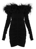 Self Portrait Feather Ruched Mini Dress — Black — Size XS — Front View