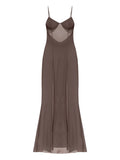 Bond Eye Mesh Slit Maxi Dress — Brown — Size XS — Front View