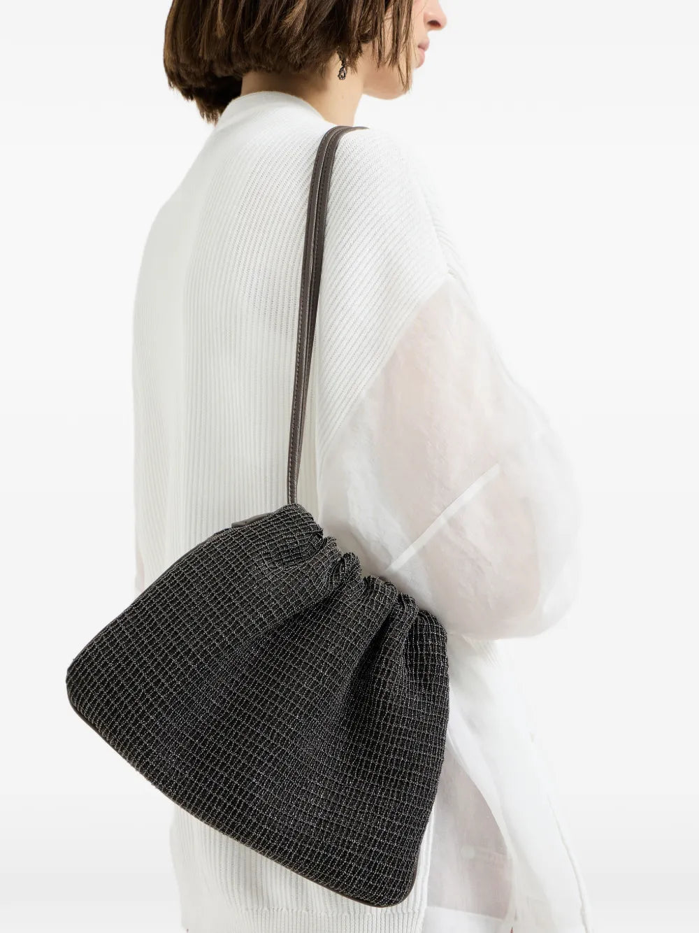 Brunello Cucinelli Net Embroidery Leather Soft Pochette — Same as shown — Size One Size — Side View