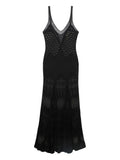Blumarine Patterned V Neck Maxi Dress — Black — Size S — Front View