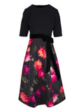 Carolina Herrera Chrysanthemum Print Midi Dress — Black — Size XS — Front View