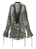 Blumarine Lace Trim Zebra Print Mini Dress — Black/ White/ Red — Size XS — Front View