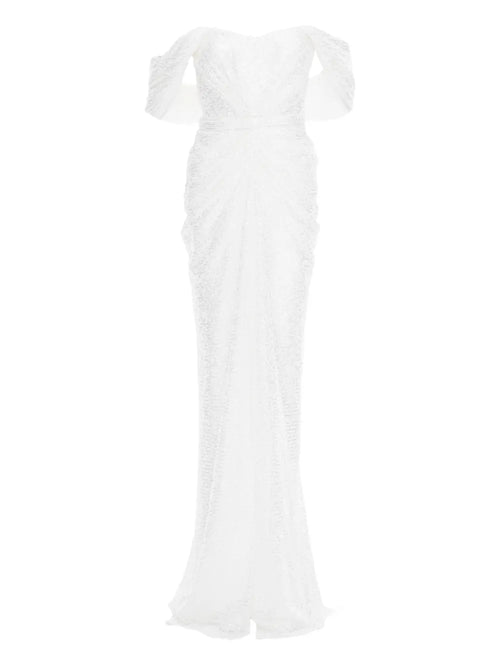 Ana Radu Off Shoulder Sequinned Dress — White — Size XS — Front View