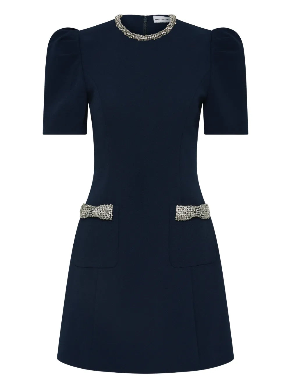 Rebecca Vallance Nemy Embellished Puff Sleeve Mini Dress — Blue/ Navy — Size XS — Front View