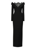 Roland Mouret Lace Insert Column Gown — Black — Size S — Front View