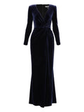 Nissa Velvet Maxi Dress — Blue/ Navy — Size XS — Front View