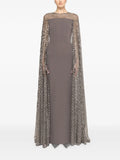 Nissa Sequined Cape Maxi Dress — Grey — Size XS — Front View