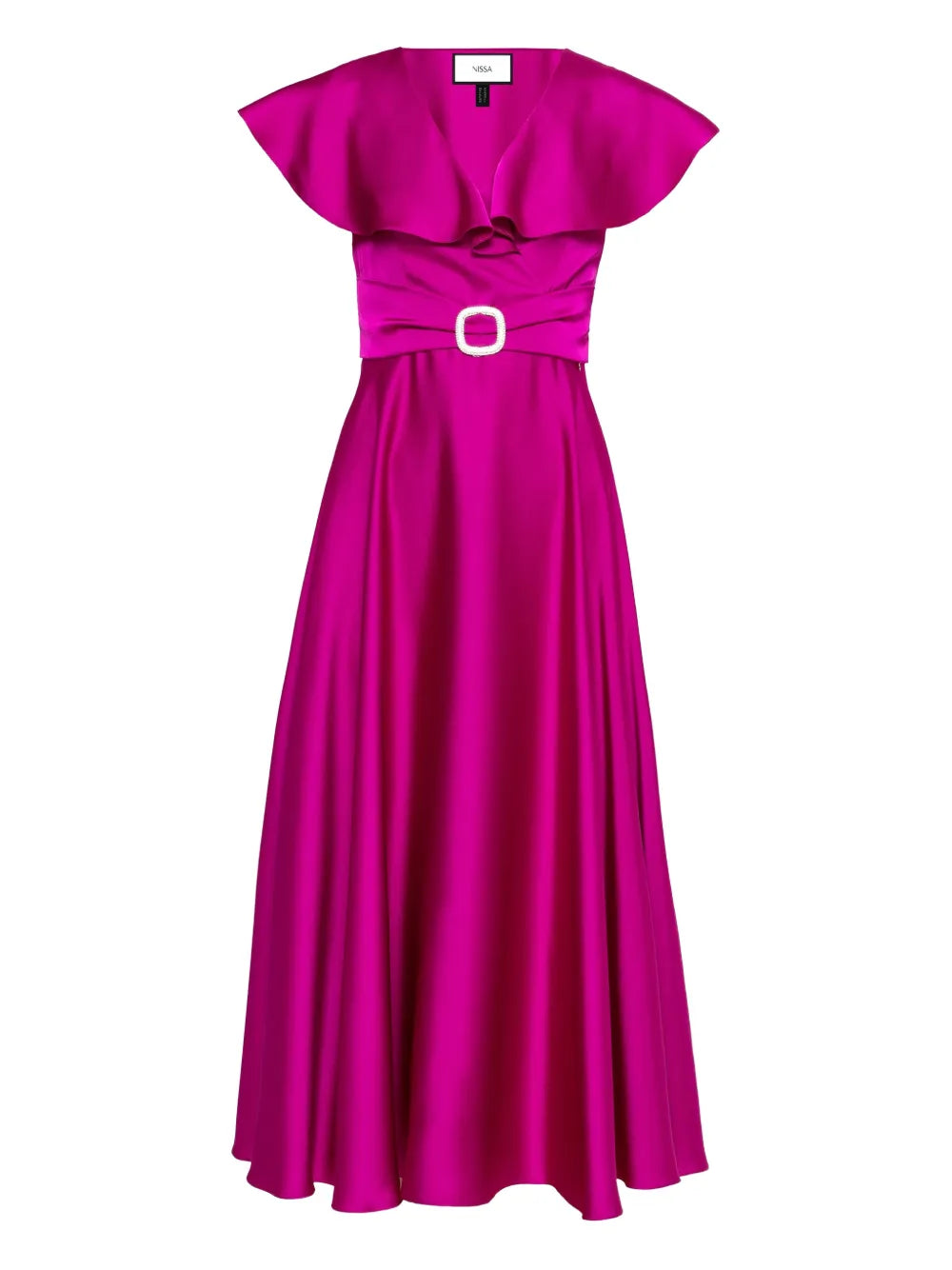 Nissa Ruffled Satin Midi Dress — Same as shown — Size L — Front View