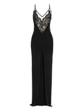 Nissa Lace Panel Maxi Dress — Black — Size M — Front View