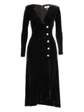 Nissa Crystal Embellished Velvet Midi Dress — Black — Size S — Front View
