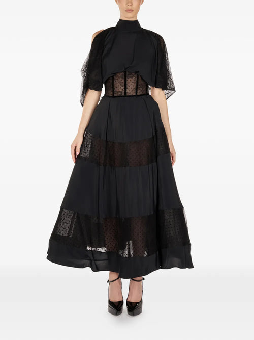 Araftu Lace Detail Panelled Midi Dress — Black — Size XS — Front View