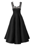 Araftu Lace Detail Flared Midi Dress — Black/ Red — Size XS — Front View
