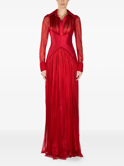 Araftu Pleated Maxi Dress — Red — Size XS — Front View