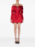 Araftu Off Shoulder Embellished Mini Dress — Red — Size XS — Front View