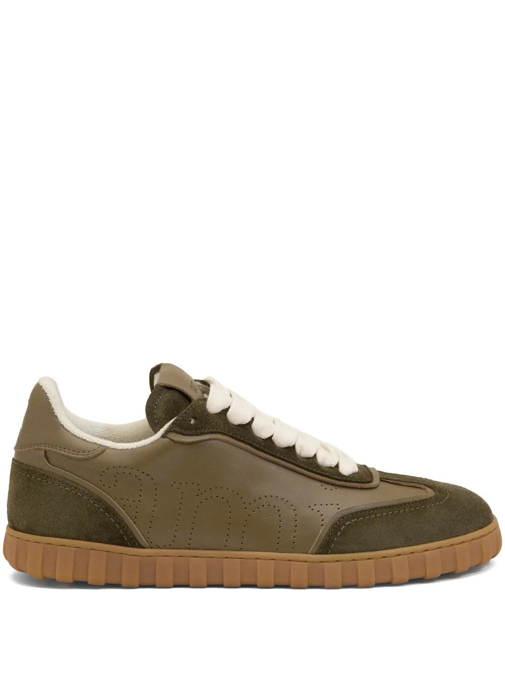 AMI Paris Step Perforated-Logo Leather — Green — Size US M 3.5 - US W 5 — Front View