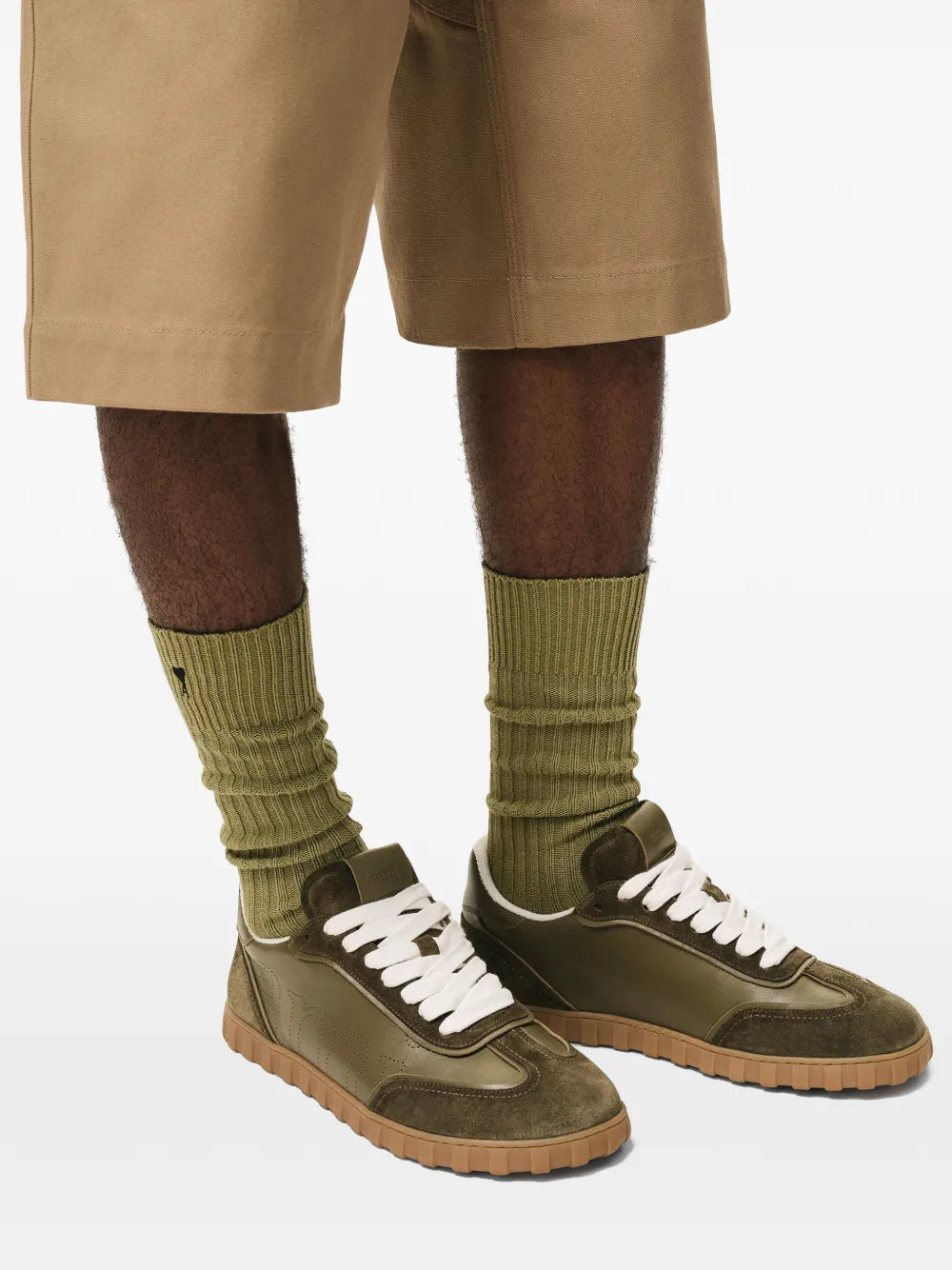 AMI Paris Step Perforated-Logo Leather — Green — Size US M 3.5 - US W 5 — Detail View