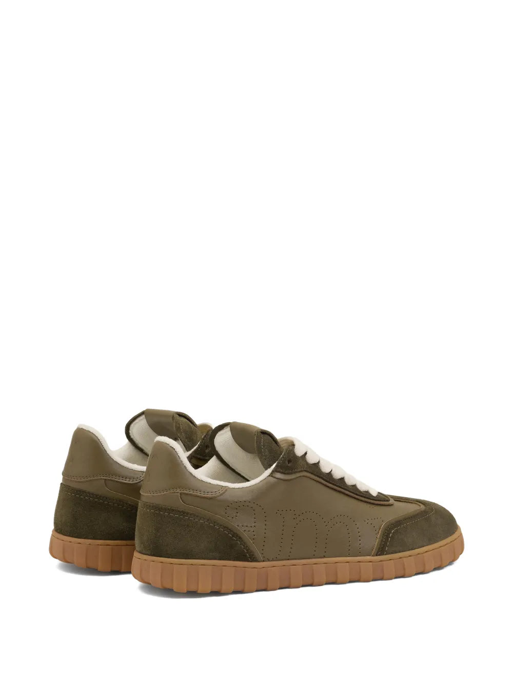 AMI Paris Step Perforated-Logo Leather — Green — Size US M 3.5 - US W 5 — Back View
