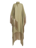 Taller Marmo Mrs Ross Revue Fringed Midi Dress — Green — Size M — Front View