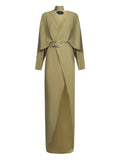 Taller Marmo Dunaway V Neck Belted Dress — Green — Size XS — Front View