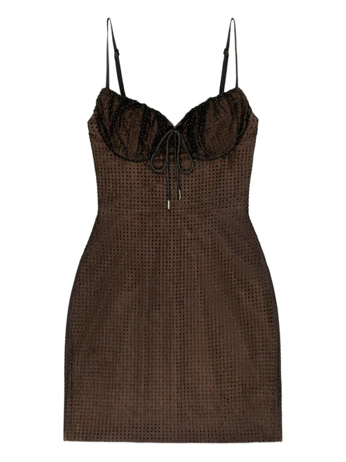 Area Crystal Hotfix Mini Dress — Brown — Size S — Front View