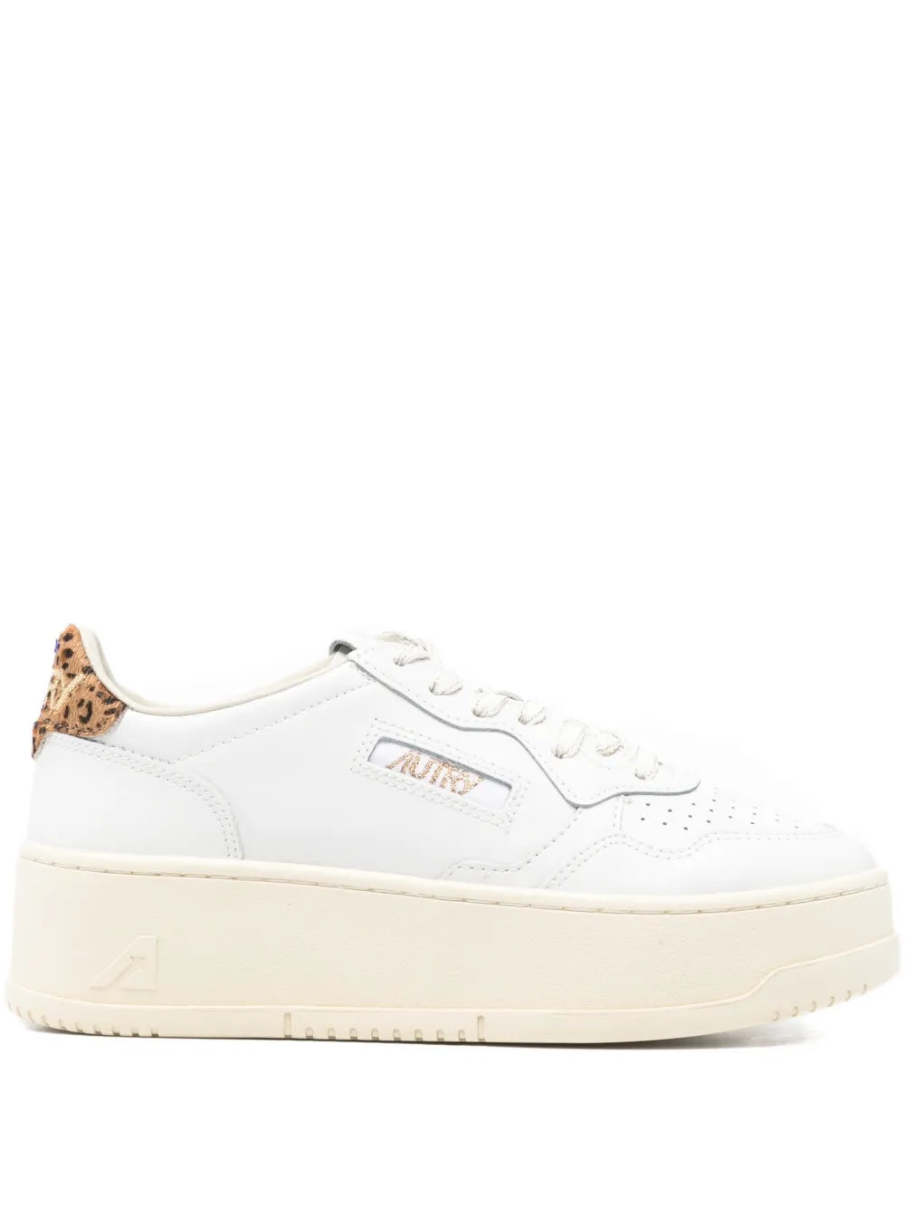 Autry Medalist Platform Leopard-Panel — White — Size US M 3.5 - US W 5 — Front View