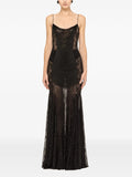 Nissa Fringed Lace Maxi Dress — Black — Size XS — Front View