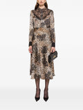 Nissa Leopard Print Midi Dress — Black/ Brown — Size S — Front View