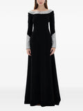Dina Melwani Crystal Embellished Gown — Black — Size XS — Front View