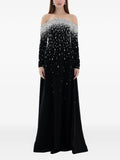 Dina Melwani Crystal Off Shoulder Gown — Black/ Red — Size XS — Front View