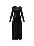 Ganni Draped Long Sleeved Maxi Dress — Black — Size XS — Front View