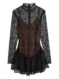 De La Vali Brisa Lace Ruffled Mini Dress — Black — Size S — Front View
