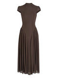 Reformation Maven Mock Neck Midi Dress — Brown/ Red — Size XS — Front View
