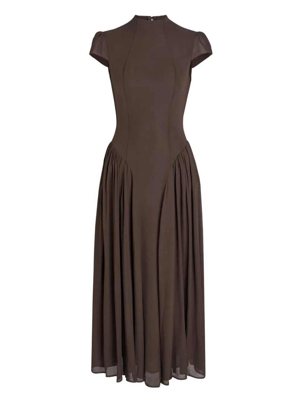 Reformation Maven Mock Neck Midi Dress — Brown/ Red — Size XS — Front View