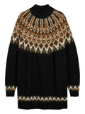 Staud Liza Patterned Roll Neck Mini Dress — Black — Size S — Front View