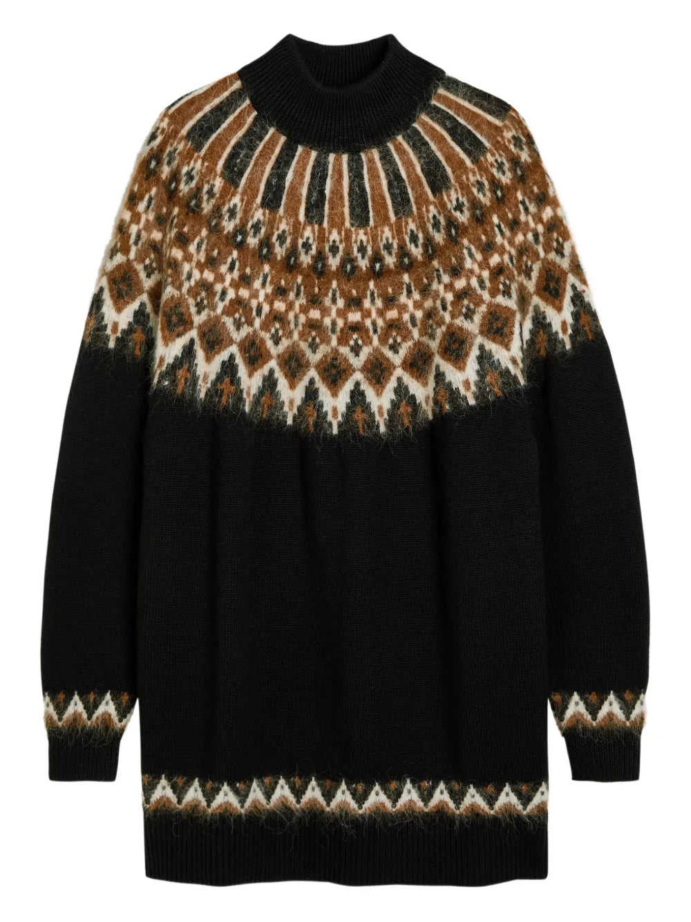 Staud Liza Patterned Roll Neck Mini Dress — Black — Size S — Front View