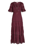 Loveshackfancy Marlowe Lace Detail Midi Dress — Red — Size XS — Front View