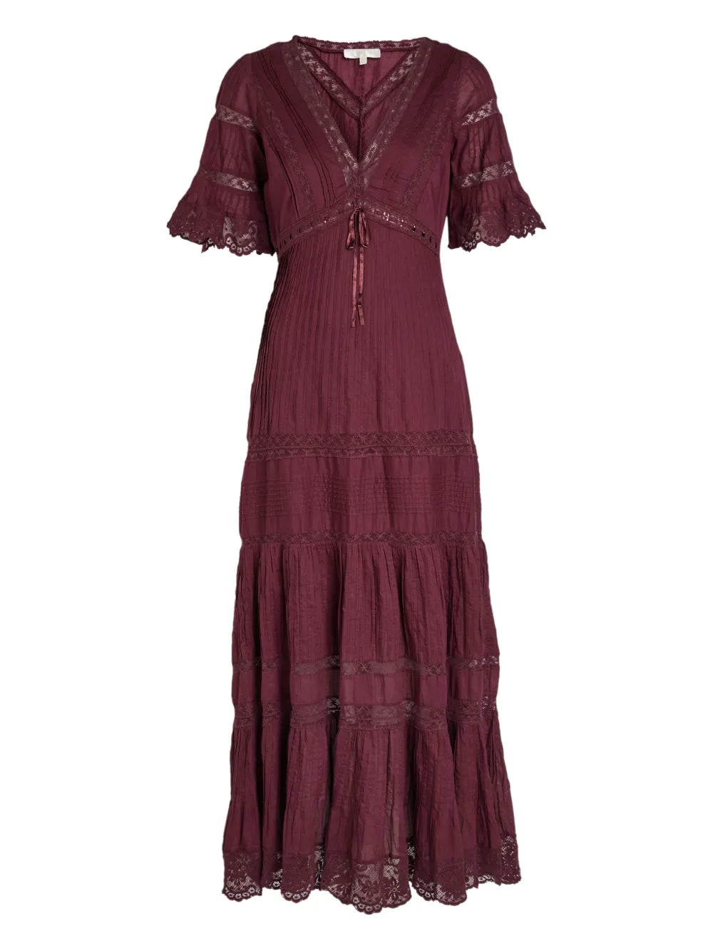 Loveshackfancy Marlowe Lace Detail Midi Dress — Red — Size XS — Front View