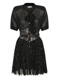 Self Portrait Lace Belted Midi Dress — Black — Size XS — Front View
