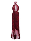 Silvia Tcherassi Raisa Halterneck Belted Maxi Dress — Red — Size XS — Front View