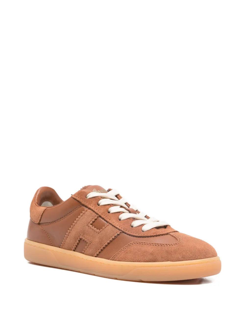 Hogan Suede Logo-Appliqu ow-Top — Brown — Size US M 3.5 - US W 5 — Side View