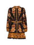 Farm Rio Floral Print Belted Dress — Black — Size XS — Front View