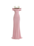 Gemy Maalouf Floral Beaded Off Shoulder Maxi Dress — Pink — Size S — Front View