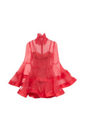 Zimmermann Rebellion Lantern Lace Collar Layered Mini Dress — Red — Size XS — Front View