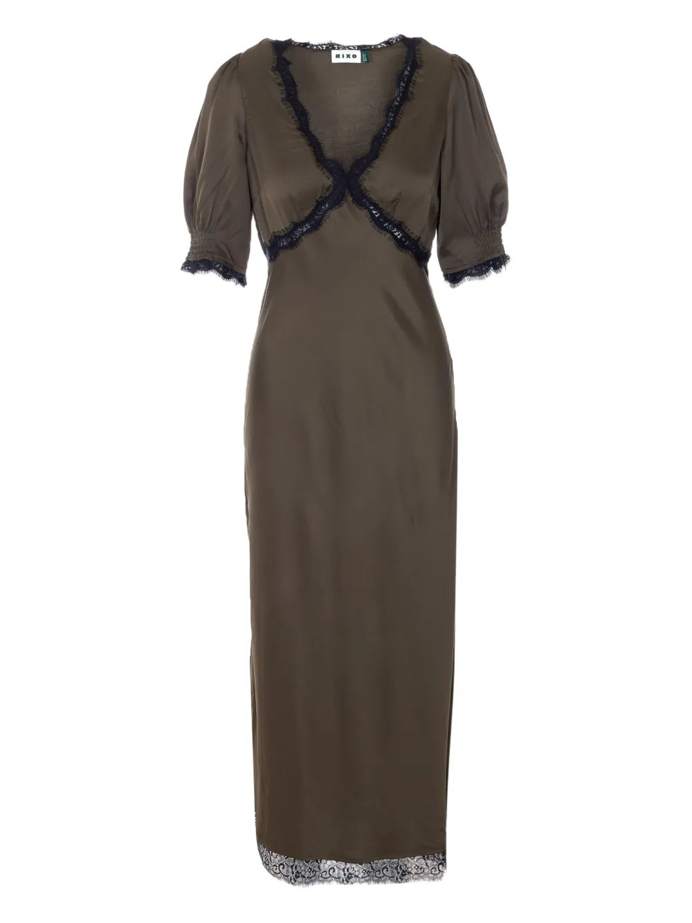 Rixo Annina Lace V Neck Midi Dress — Green — Size XS — Front View