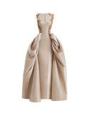 Gemy Maalouf Beaded Structured Overskirt Dress — Red — Size XS — Front View